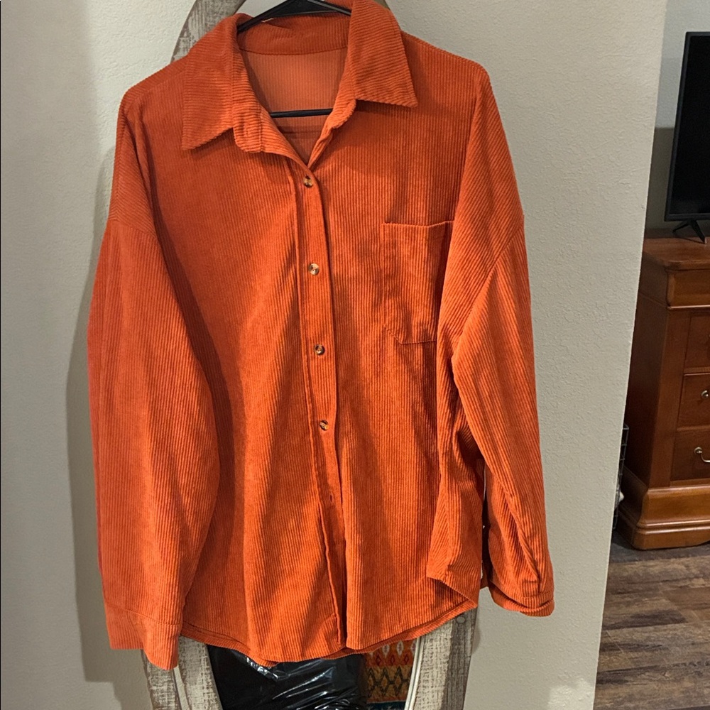 Orange Corduroy Button-Up Shirt